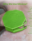 iTokGoK® Premium Silver-Infused Double-Sided Design 2-in-1 Silicone Body Scrubber for Men,Body Buffer Scrubber for Sensitive Skin, Ergonomic No-Slip Handle, Long-Lasting & Easy to Clean - Green