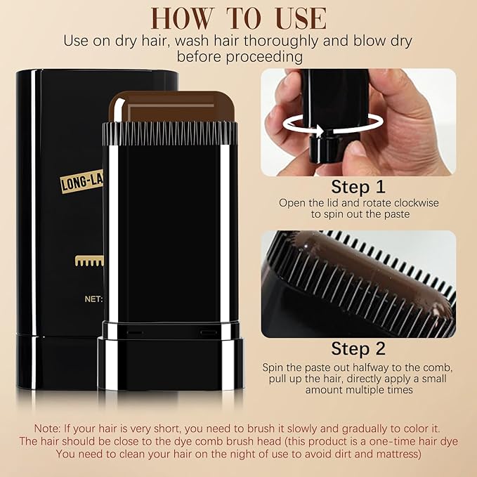 Safe and Convenient Comb Hair Dye, Touch up Combs, Waterproof and Sweat-Proof Hair Dye Comb, Portable Colouring Hair Dyes, 2 in 1 Instant Dye for Women & Men (Black)