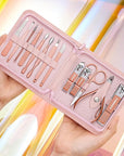 FAMILIFE Manicure Set, Professional Nail Kit Stainless Steel Nail Clipper Set, 13PCS Beauty Tools Manicure Kit Pedicure Tools, with Portable Pink Leather Travel Case for Her