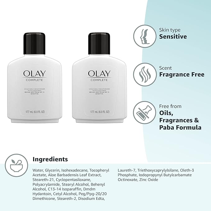 Olay Complete Lotion Moisturizer with SPF 15 Sensitive, 6.0 oz each, 2-pack