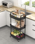 Sywhitta 3-Tier Plastic Rolling Utility Cart with Handle, Multi-Functional Storage Trolley for Office, Living Room, Kitchen, Movable Storage Organizer with Wheels, Black