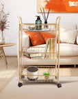 3 Tier Mesh Rolling Utility Cart, Gold Metal Organization Cart with Lockable Wheels, Multifunctional Storage Trolley Service Cart for Kitchen Living Room Office Salon