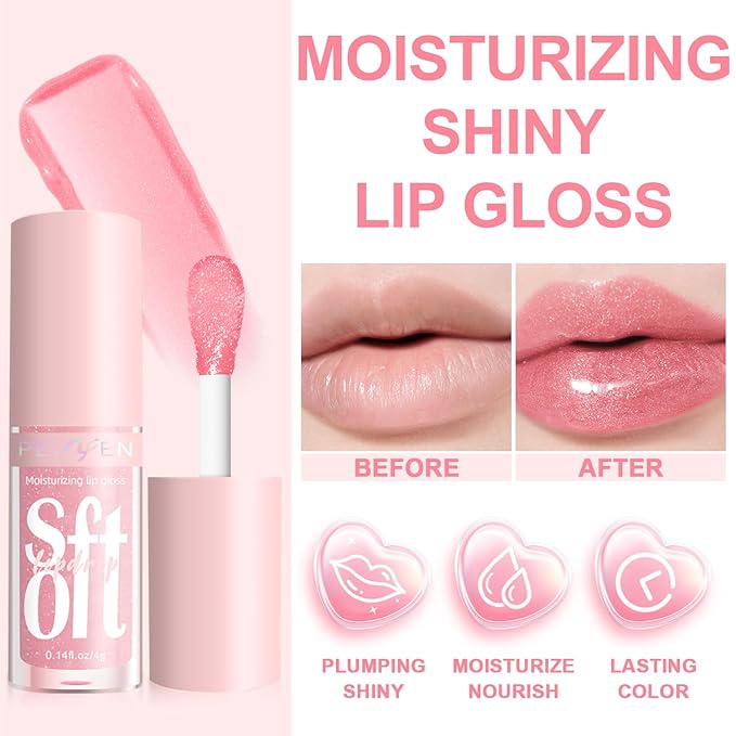 6 PCS Hydrating Lip Oil, Big Brush Head Lip Glaze Shiny Transparent Lip Glow Oil, Nourishing & Non-sticky Long Lasting Fresh Clear Smooth Lip Care Plumping Lip Oil (SET A)