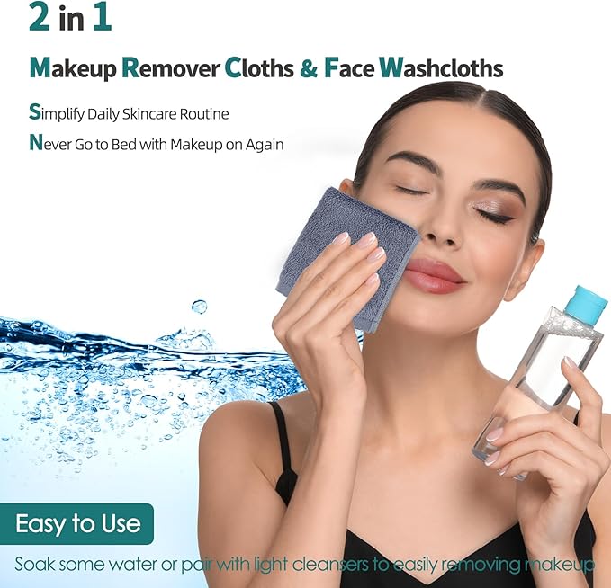 Wash Cloths 12 Pack, Reusable Makeup Remover Towel, Super Soft and Gentle Face Towel for Sensitive Skin, 10x10 inch Small Face Washcloths, Easy to Clean Lint Free Slate Blue Facial Cleansing Cloths
