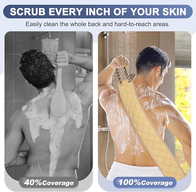 Exfoliating Back Scrubber with Handles, 38.5 Inch Double-Sided Back Exfoliator Body Scrub Towel, Exfoliating Washcloth Bath Tool for Use in Shower, Back Washer to Deep Clean Your Skin for Men & Women
