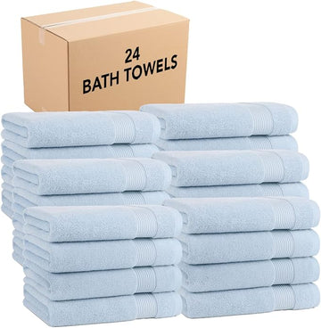 Arkwright Bath Towels Set of 4 - (Bulk Case of 24) Super Soft 100% Cotton, 600 GSM Quick Dry & Absorbent, Luxury Bathroom Essentials for Hotels, Spa, Hosts, and Vacation Rentals, Misty Blue