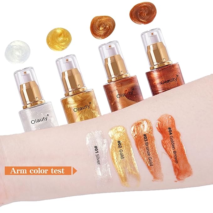 Shimmer Body Oil, Highlighter Makeup Smooth Glitter Glow Golden Brown)