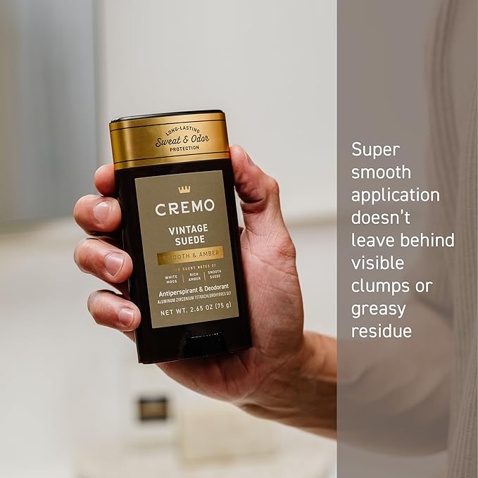 Cremo Vintage Suede Antiperspirant & Deodorant for Men, 48-hour Sweat and Odor Protection, 2.65oz