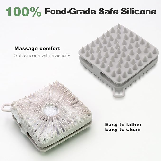 Silicone Body Scrubber, Silicone Loofah Double-Sided Body Brush,Silicone Shower Scrubber and Scalp Massager Shampoo Brush for Sensitive Kids Women Men All Kinds of Skin (Cool Gray)