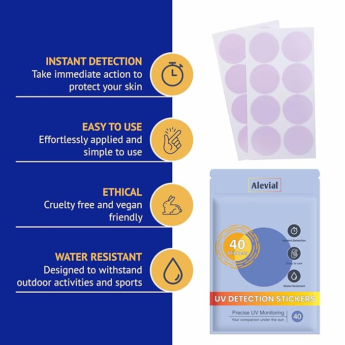 UV Detection Stickers for Sunscreen Reapply Reminder, Suitable for Kids & Adults, 40 Sticker Patches, Sun Cream Detection by Alevial