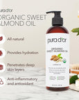 PURA D'OR 16 Oz ORGANIC Sweet Almond Oil - 100% Pure & Natural USDA Certified Cold Pressed Carrier Oil For DIY Beauty - Non-Greasy, Unscented, Hexane Free Moisturizer - Massage Oil For Hair & Skin