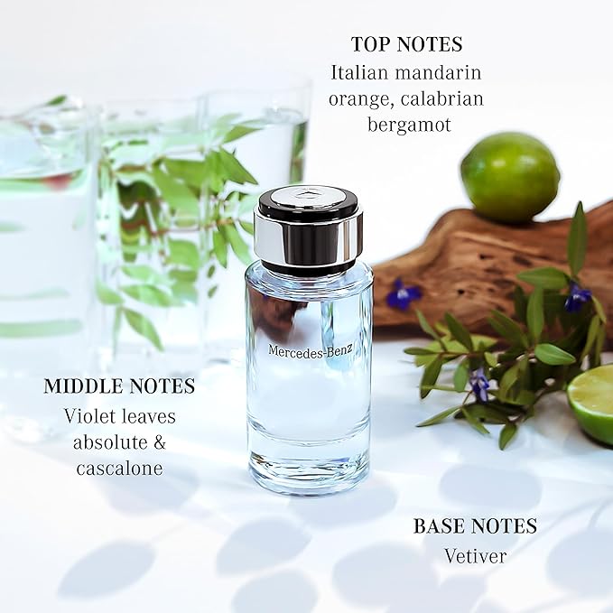 Mercedes-Benz Cologne for Men - 4 Fl Oz - Eau De Toilette Perfume Spray for Man - Woody & Musky Scent - Luxury Long Lasting Fragrance with Notes Of Violet leaves, Cascalone & Vetiver