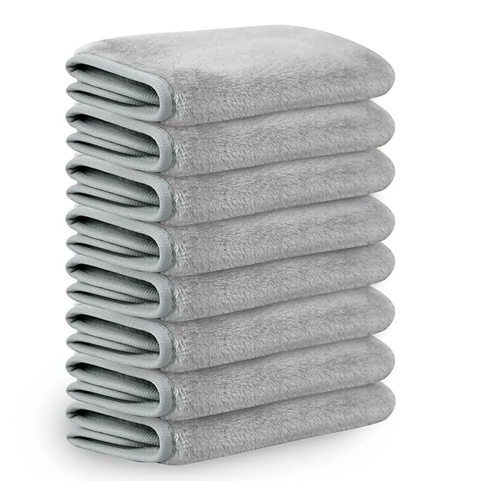 Nugilla Reusable Face Wash Cloths, 8 Pack Soft Microfiber Makeup Remover Towels for Women (Light Grey)