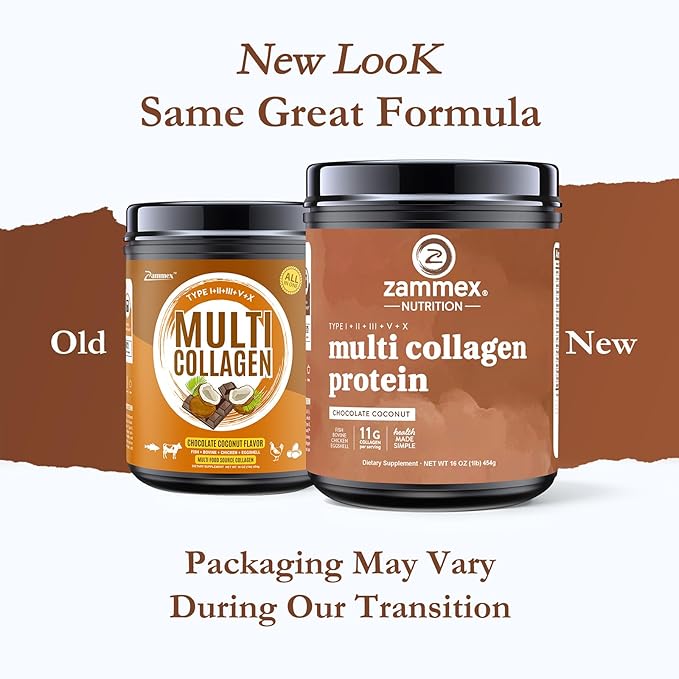 Zammex Multi Collagen Protein Powder, Type I & III & V & X, Hydrolyzed Collagen Peptides for Women & Men, Supports Hair and Skin, Gut Health, 41 Servings, Chocolate