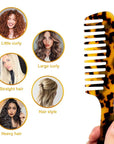 Large Wide Tooth Hair Comb, LADYAMZ [Tortoise Shell] Cellulose Acetate Round Tooth Comb for Straight/Curly Hair,Short/Long Hair Women Men or Kids, Easy Detangling Wet or Dry, Anti-static (Brown)
