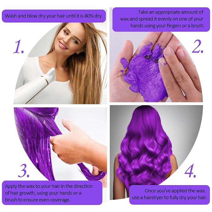 Purple Temporary Hair Color Wax, Instant Natural Violet Hairstyle Cream Dye, Washable Styling Pomades for Girls Women Youth, Disposable Coloring Mud for Party Cosplay DIY Halloween