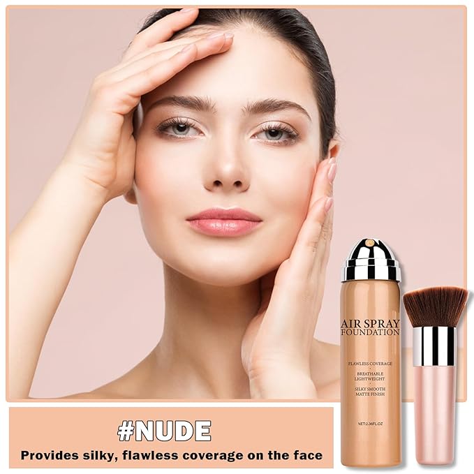 Flawless AirBrush Foundation High Coverage Foundation Smooth Creamy Matte Spray Foundation Makeup Kit For Mature Skin With Natural Nude Finish #Nude