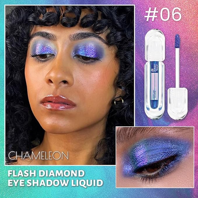 AMY'S DIARY Duochrome MultiChrome Chameleon Liquid Metallic Eyeshadow, High-Impact Multi-Dimensional Finish,Blue Purple Silky Smooth and High Pigment Holographic Glitter Eyeshadow Makeup (06#)