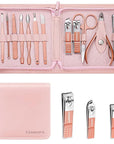 FAMILIFE Manicure Set, Professional Nail Kit Stainless Steel Nail Clipper Set, 13PCS Beauty Tools Manicure Kit Pedicure Tools, with Portable Pink Leather Travel Case for Her