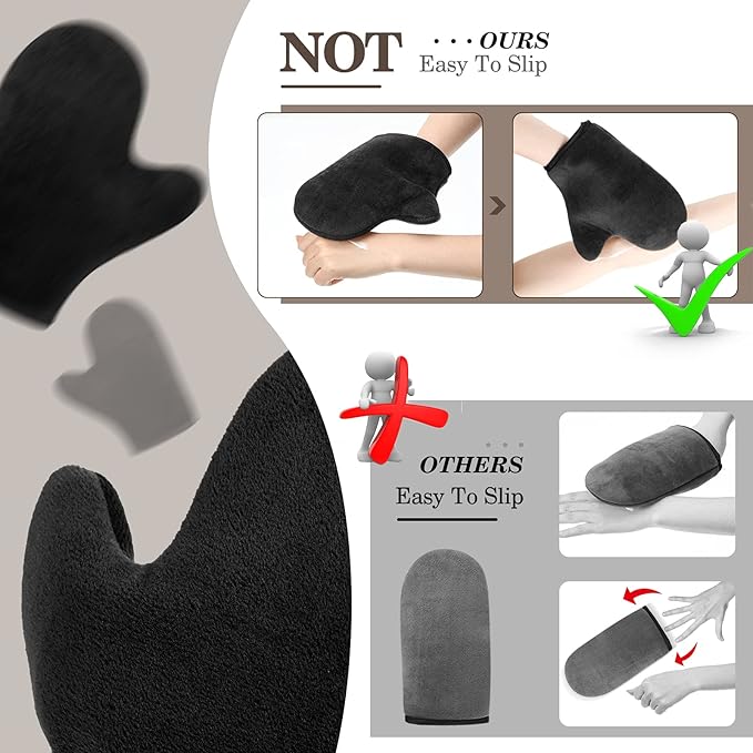 SATINIOR 4 Packs Self Tanning Mitt Applicators Double Sided Sunless Tanning Mittens Reusable Applicator Mittens Tanner Gloves with Thumb(Black)
