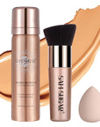 AirBrush Foundation Spray, Liquid Foundation Makeup Set, Full-Coverage Foundation Mist for Color Correcting,Concealer, Flawless Look, Matte Finish,Include Brush and Sponge,2.28oz (#5 Warm Honey)