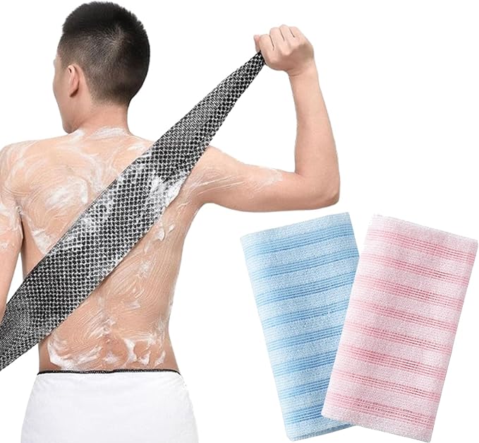 Exfoliating Shower Towel, Back and Body Exfoliator Towel, Scrub Cloth, Bath Towel, Portable Bath Towel, Travel and Quick Drying, for Women and Men (2pcs-A)