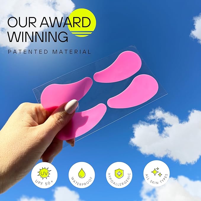 Sun Patch, Reusable Sun Screen Silicone Patches For UV Protection & Face Sunscreen, Sun Face Patches For Sun Exposure, UV Shield Silicone Sun Block (1 Pack/4 Pairs) (Pink) (Golf, Surf, Swim, Ski)