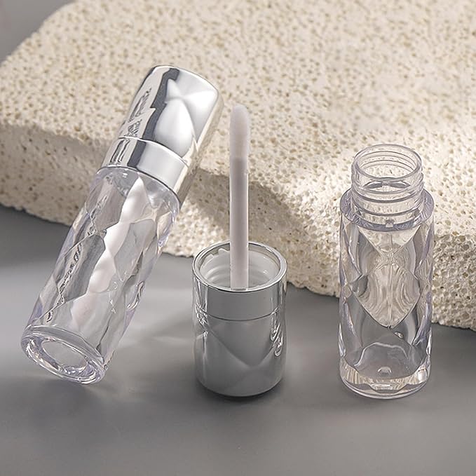 silver Empty lip gloss tubes with wand prismatic Lipgloss tube containers for lip oil packing