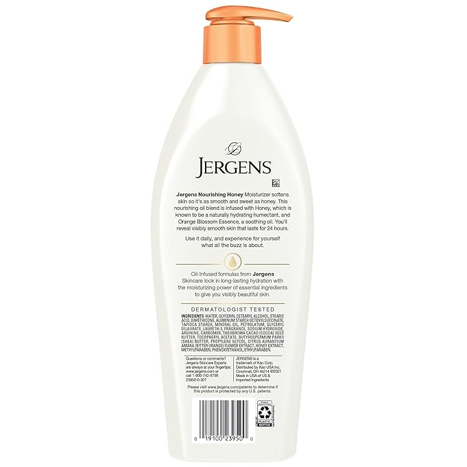 Jergens Nourishing Honey Dry Skin Moisturizer, with Illuminating Hydralucence Blend, Skin Nourishing Formula, Dermatologist Tested, 16.8 Oz, Pack of 4