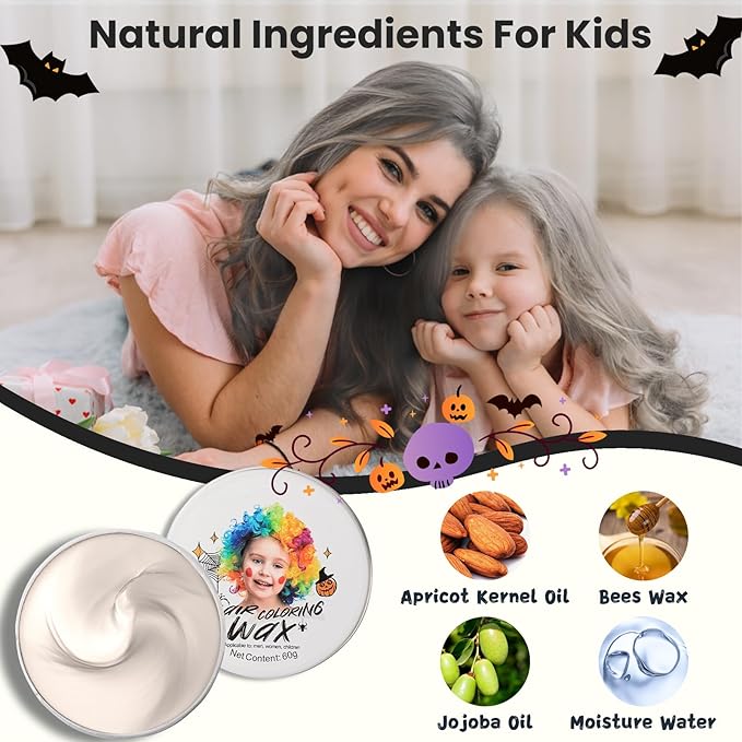 Temporary Silver White Hair Color Wax for Kids, Women Men Colored Hair Styling Mud, Washable Style Dye for Girl Boy Teens, DIY Instant Hair Coloring Gel Cream for Cosplay Halloween Children's Day
