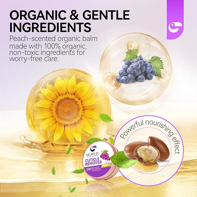 gelike ec Cuticle Care Balm for Nails: Grape Organic Cuticle Softener to Nourish Moisturize Remove Restore Strengthen Dry & Splitting Cuticles