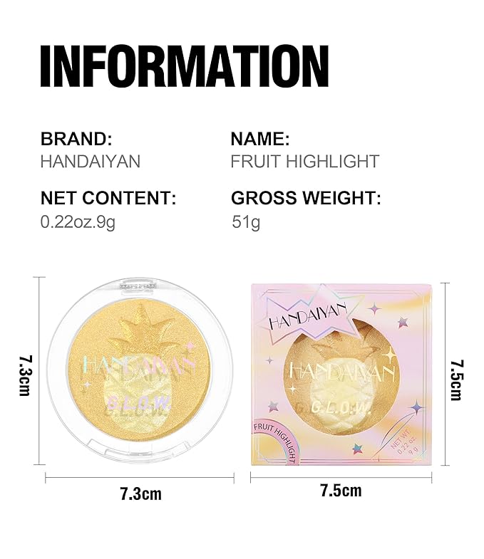 Cream Highlighter Compact, Highly Pigmented Glitter Powder Makeup, Face