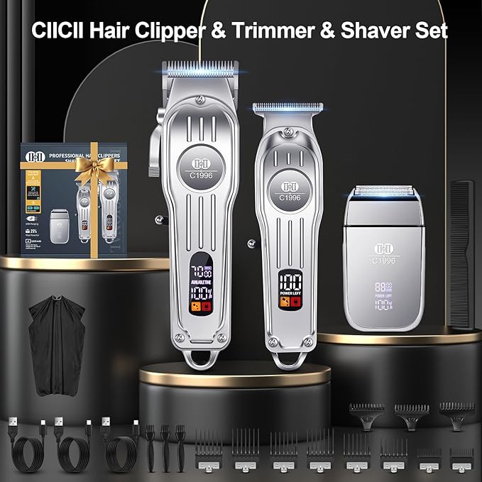 CIICII Mens Hair Clippers and Trimmers Set, Professional Cordless Barber Clippers for Hair Cutting Kit (Electric Razor Shavers & Beard/Hair Trimmer Haircut Kit) Clippers for Men DIY Home Salon