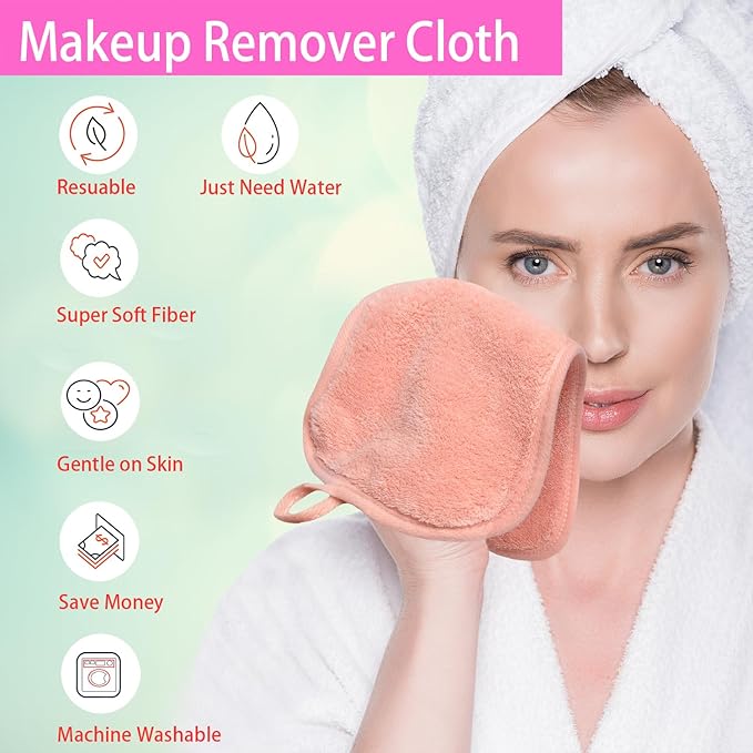 Makeup Remover Cloths for Face, Eye, Lips - Reusable Makeup Remover Pads Soft Microfiber Facial Cleansing Cloths 6 x 12 inch 12 Pack (Coral)