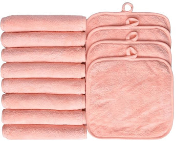 Makeup Remover Cloths for Face, Eye, Lips - Reusable Makeup Remover Pads Soft Microfiber Facial Cleansing Cloths 8 x 8 inch 12 Pack (Coral)