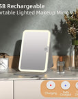 Rechargeable Travel Lighted Makeup Mirror with PU Leather Cover, Portable Travel Makeup Mirror with Lights, 3 Color Lighting,Touch Sensor Dimmable, Light Up Tabletop Cosmetic Mirror Folding Flower