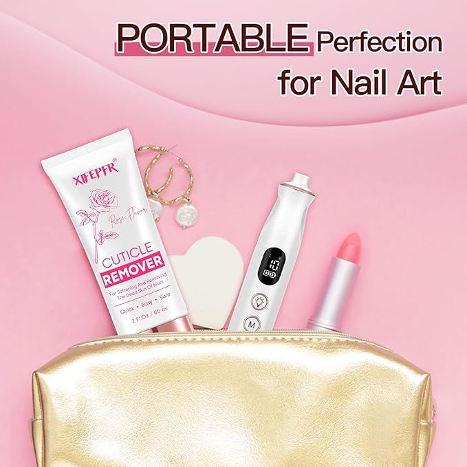 Cordless Electric Nail Drill File for Acrylic Gel Nails, Cuticle Remover Cream for Nail Care, Professional Nail Drill Manicure and Pedicure Kit with Drill Bits for Home & Salon Use