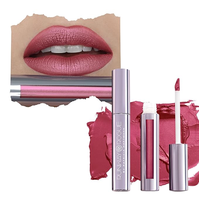 Runway Rogue Silk Glam Liquid Lipstick, Long Wear Frosted Berry-Rose Lipstick, ‘First Class’