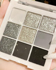 evpct 9 Colors Silver Gray Glitter Eyeshadow Palette, Black Smokey Grey and Silver White Sparkle Glitter Shimmer Shiny Eye Shadow Palette Makeup for older Women, High Pigment Eyeshadow Sombra de ojos