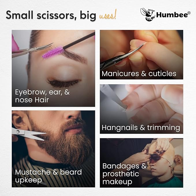 Hair Trimming Scissors Set, Grooming Scissors for Facial Hair, Nose Hair, Mustache, and Beard Grooming, Stainless Steel Eyebrow Scissors