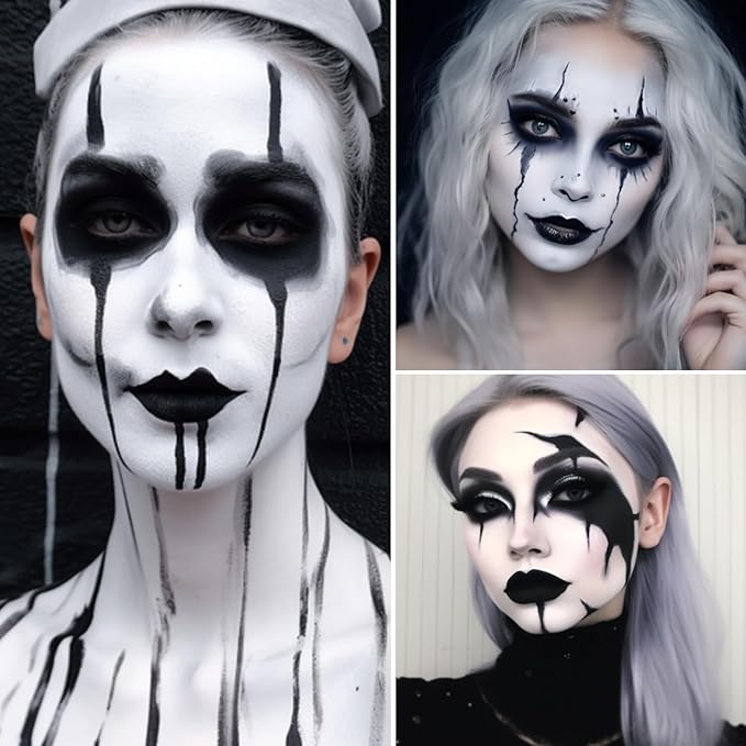 BADCOLOR Black White Face Body Paint Stick Eye Black for Adults Children Softball Football Baseball Sports, Non-Toxic Hypoallergenic for Halloween SFX Makeup Cosplay Joker Costume Parties