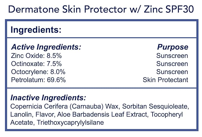 Dermatone Skin Protection Balm w/Zinc SPF 30 | 2-Pack Barrier Cream | Moisturizing | Heals & Repairs Dry Skin | Advanved therapy Lips and Face Repair, 0.5 oz tin