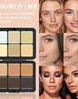 12 Colors Cream [Contour Concealer Foundation] Makeup Palette for Cheeks - All in One Makeup Palette Kit with Brush, Natural Matte Long Wearing, Waterproof Blendable Face Make Up Pallete (#03)