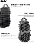Silicone Body Scrubber Silver-Infused Dual-Sided 3-in-1 for Shower, Body Cleaning+Massage+Exfoliator Body Brush Buffer for Men and Women, Silicone Loofah, Non-Slip Handle (Gray)