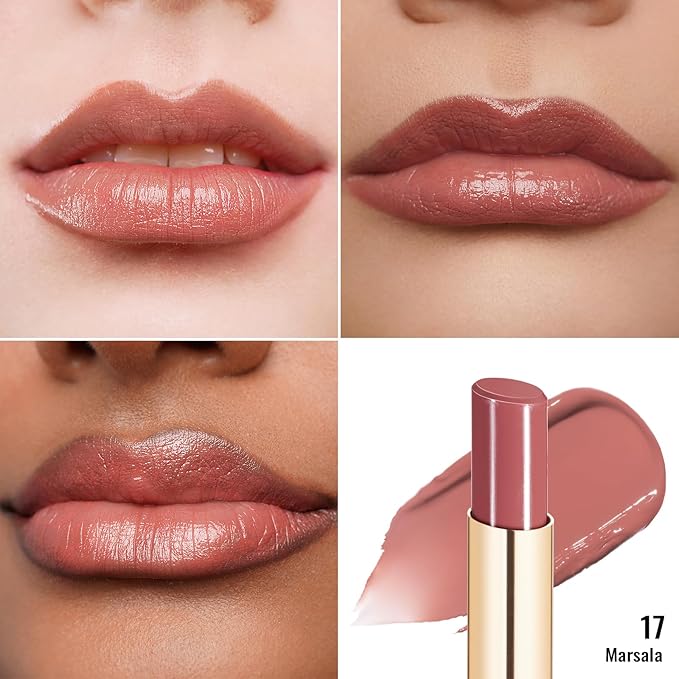 Oulac Shine Red Lipstick for Women, 2 in 1 Glossy Light Red Tinted Lip Balm, Hydrating Lipstick for Dry Lips, Moisture Shine Juicy Finish Vegan 2.2g/0.07oz (17)