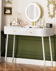 WinZo 40" Vanity Desk with Mirror and Lights, Small Makeup Vanity Table with 2 Storage Drawers and Charging Station, 3 Color Touch Screen Stylish Dressing Table for Small Spaces & Bedroom, White