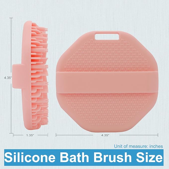 Silicone Body Scrubber, Exfoliating Shower Scrubber, Non-Slip Handle for Easy Cleaning, Travel Friendly (Pink)