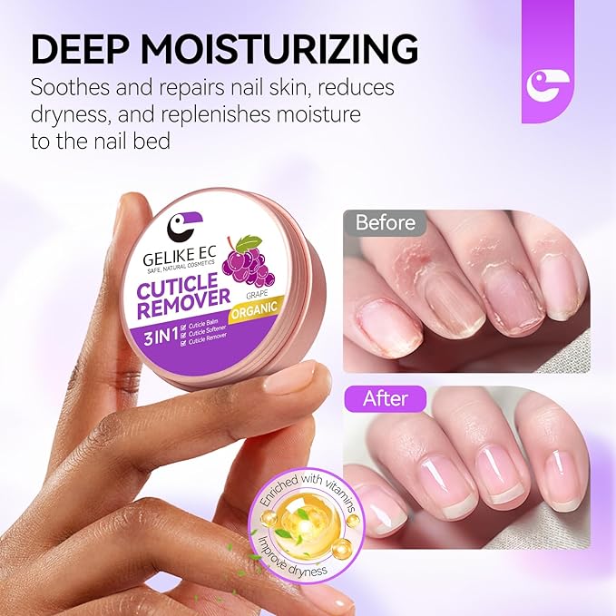 gelike ec Cuticle Care Balm for Nails: Grape Organic Cuticle Softener to Nourish Moisturize Remove Restore Strengthen Dry & Splitting Cuticles