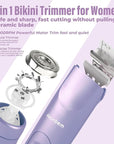 2 in 1 Women Electric Shaver Dual Head Bikini Trimmer for Women IPX7 Waterproof Wet & Dry Use Body Hair Trimmer and Facial Hair Remover for Bikini Underarm Leg Arm Body Face, Purple