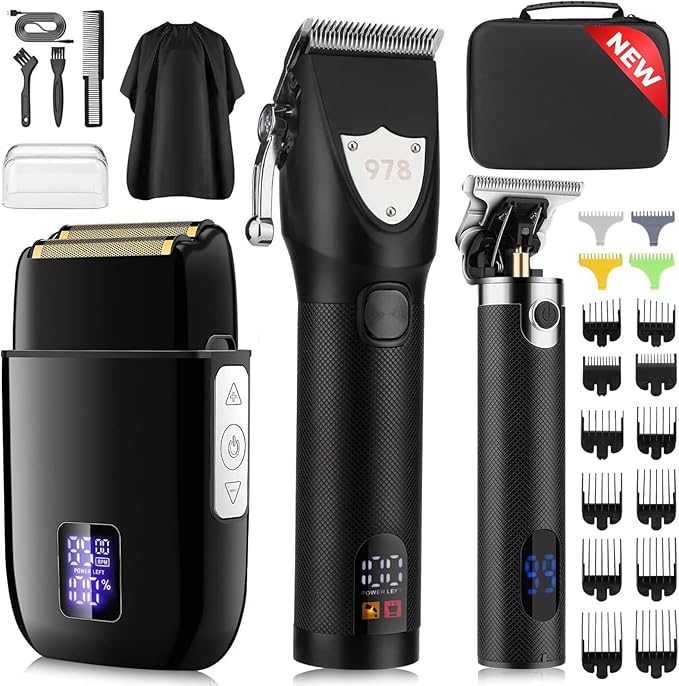 Suttik Professional Hair Clipper Set for Men, Barber Kit Clipper and Trimmer Set, Electric Foil Shavers for Men with Travel Case
